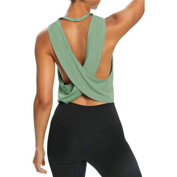 Tops Womens Open Back Workout Tops Gray Green Poshmark